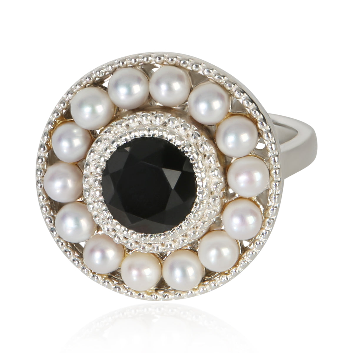 Tiffany & Co. Sterling Silver Onyx and Pearl Cocktail Ring fv