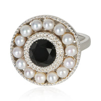 Tiffany & Co. Sterling Silver Onyx and Pearl Cocktail Ring fv