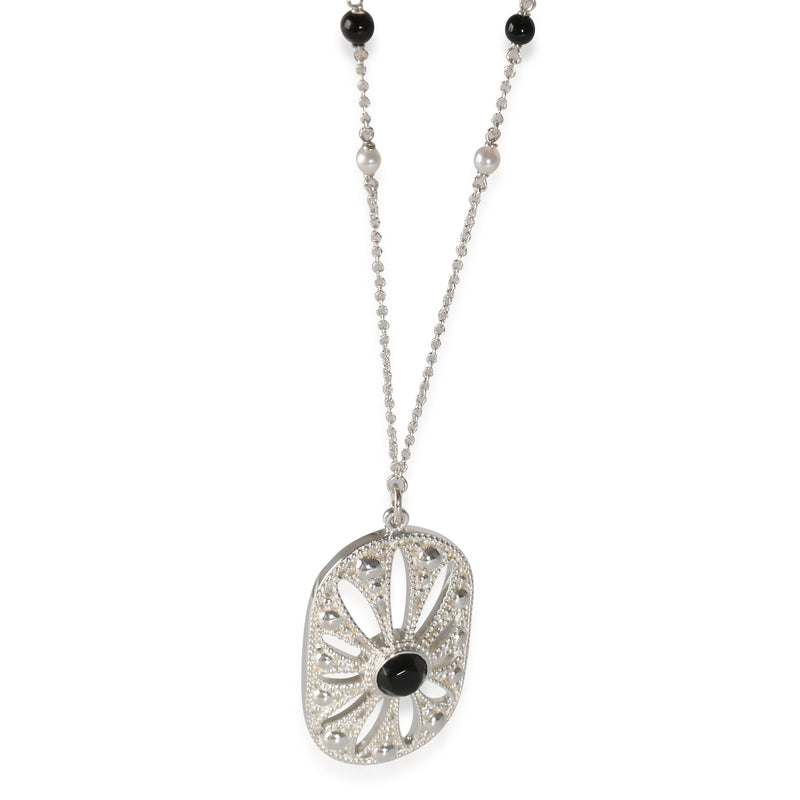 Tiffany & Co. Sterling Silver Onyx and Pearl Ziegfeld Pendant Necklace
