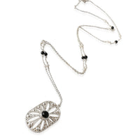 Tiffany & Co. Sterling Silver Onyx and Pearl Ziegfeld Pendant Necklace