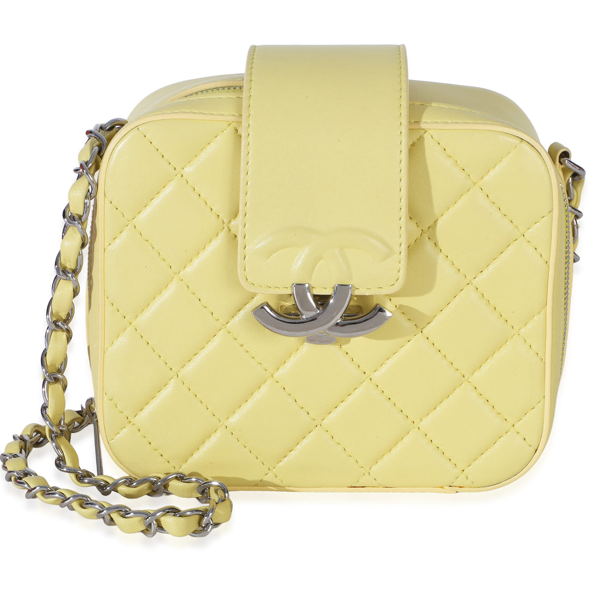 Chanel Yellow Quilted Lambskin Mini CC Box Camera Bag Handbag id