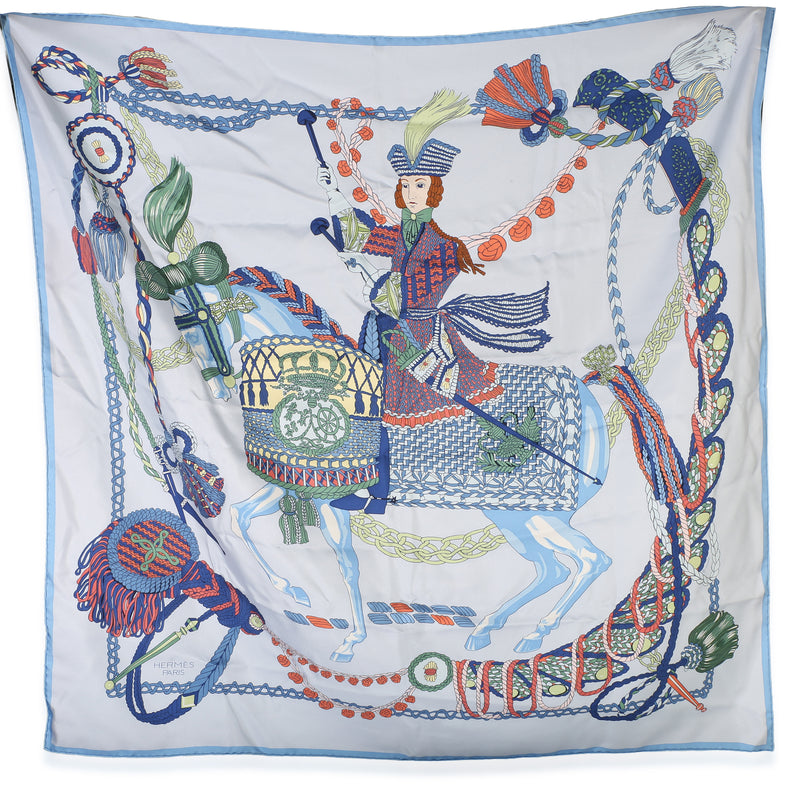 Hermès Bleu Ciel Silk Le Timbalier Scarf 90 fv