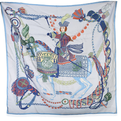 Hermès Bleu Ciel Silk Le Timbalier Scarf 90 fv