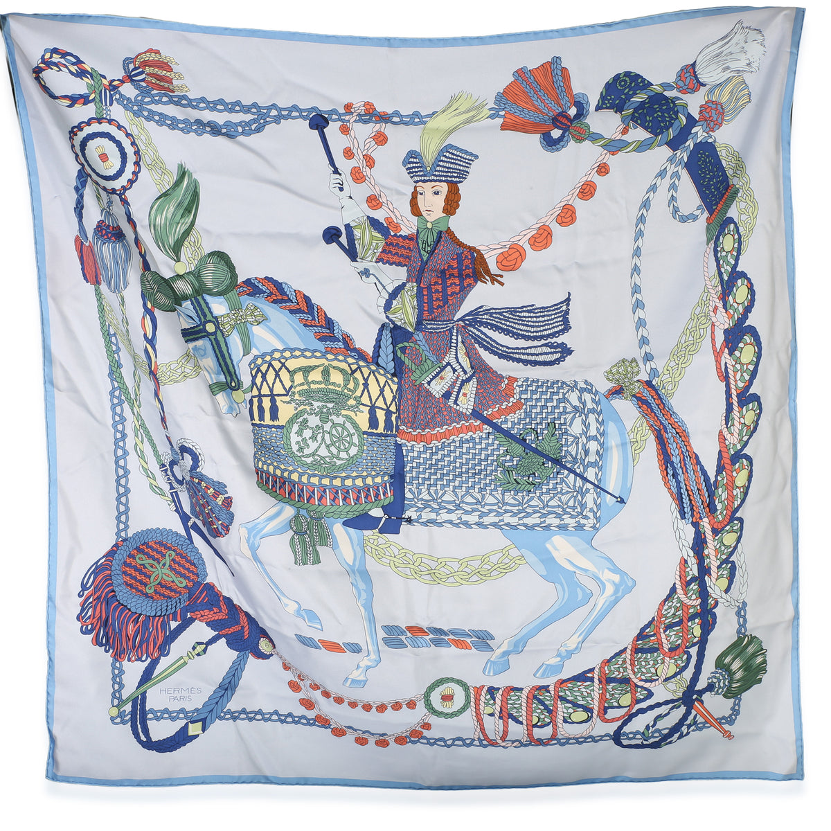 Hermès Bleu Ciel Silk Le Timbalier Scarf 90 fv