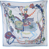 Hermès Bleu Ciel Silk Le Timbalier Scarf 90 fv
