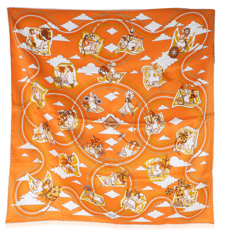 Hermès Orange Gold Blanc Silk Carres Volants Scarf 70 id