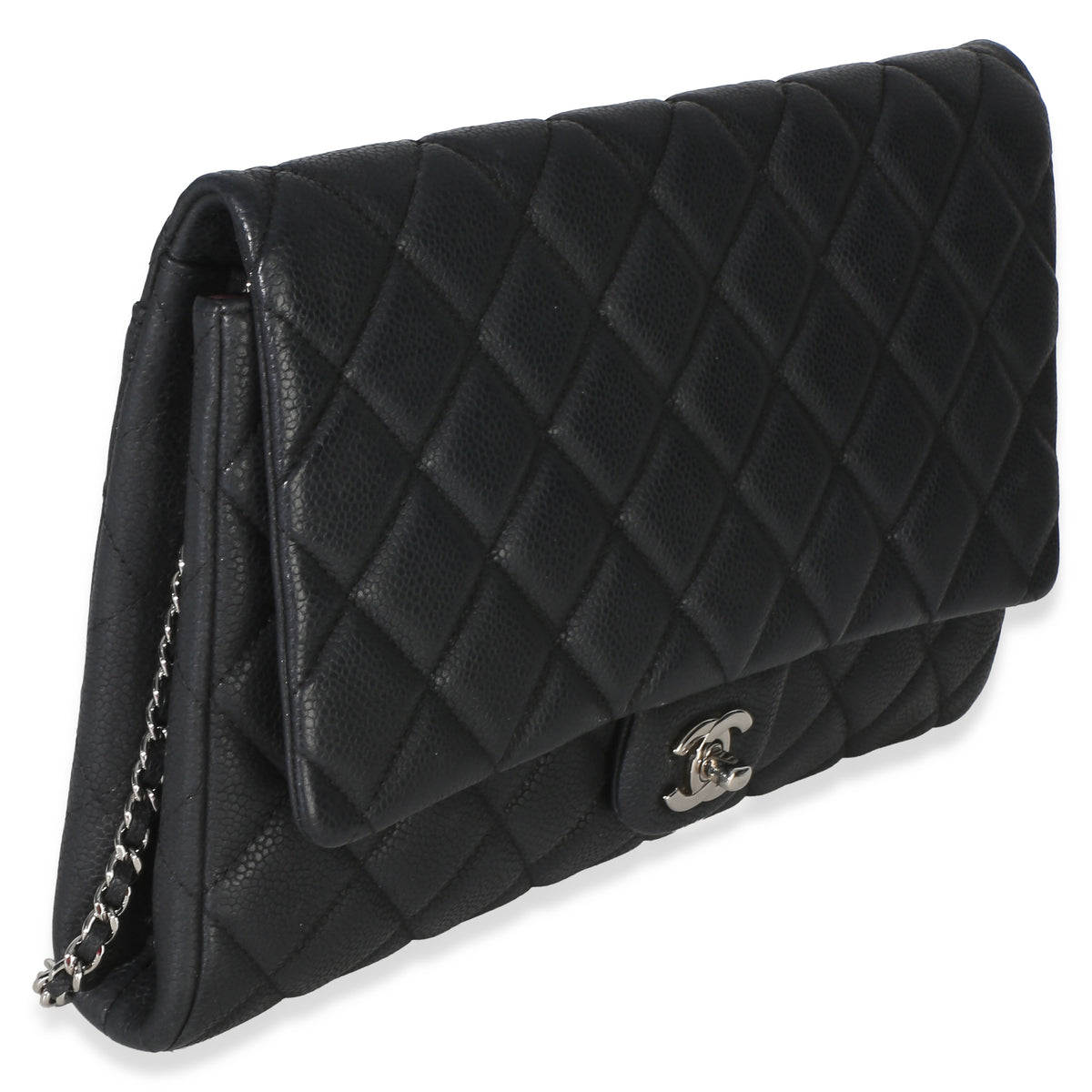 Chanel Black Quilted Caviar Clutch On Chain Handbag 3