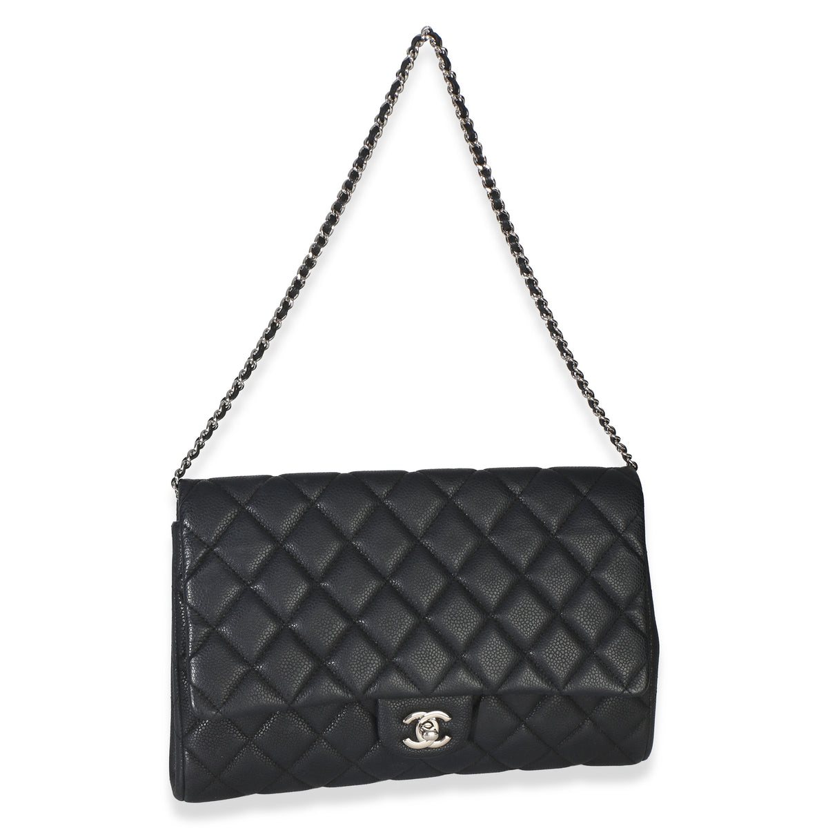 Chanel Black Quilted Caviar Clutch On Chain Handbag 8