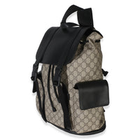 Gucci Beige Black GG Supreme Canvas Double Buckle Backpack Handbag 4