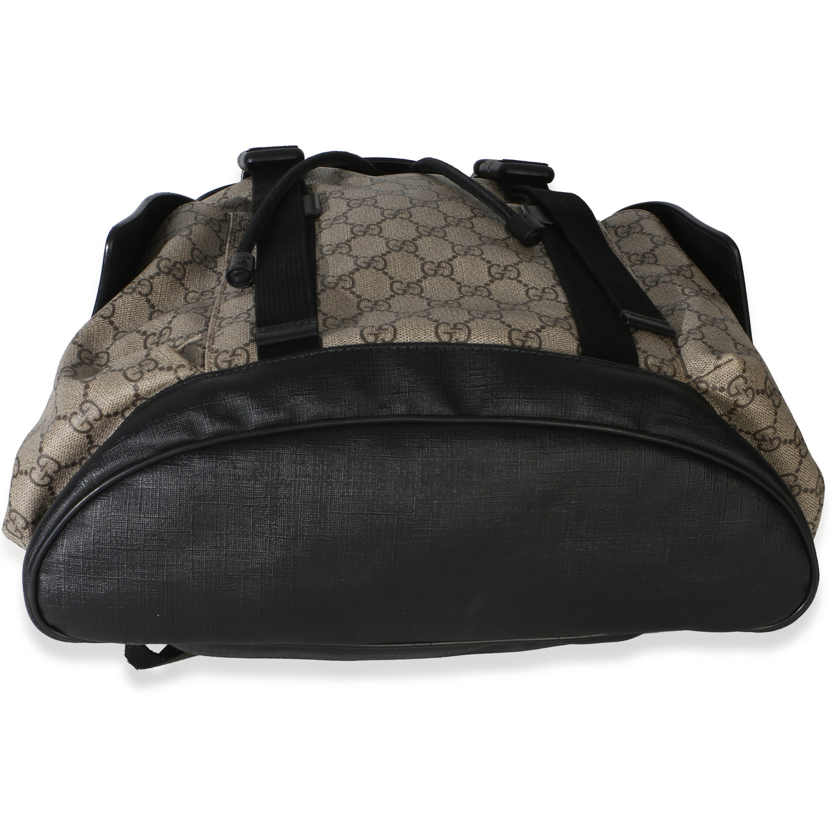 Gucci Beige Black GG Supreme Canvas Double Buckle Backpack Handbag 6