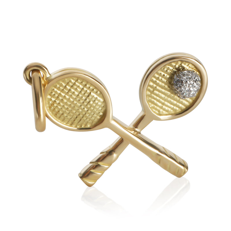 Tiffany & Co. Yellow Gold Diamond Tennis Racket Charm fv