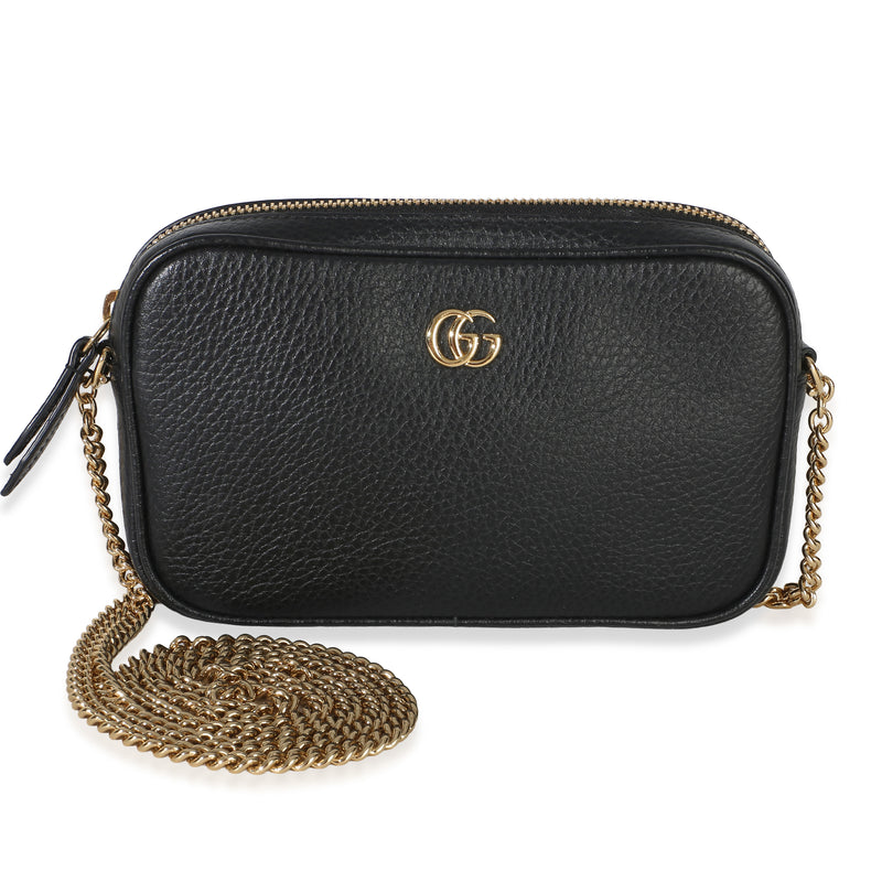 Gucci Black Dollar Calfskin Super Mini GG Marmont Chain Shoulder Bag Handbag id