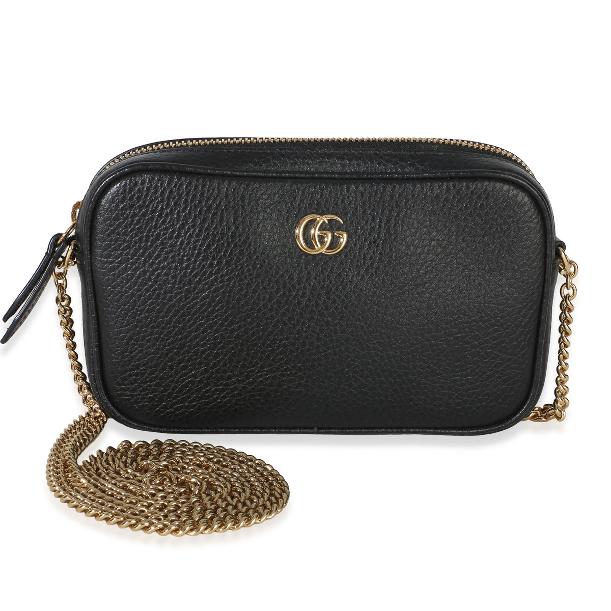 Gucci Black Dollar Calfskin Super Mini GG Marmont Chain Shoulder Bag Handbag fv