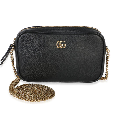 Gucci Black Dollar Calfskin Super Mini GG Marmont Chain Shoulder Bag Handbag fv