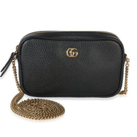 Gucci Black Dollar Calfskin Super Mini GG Marmont Chain Shoulder Bag Handbag fv