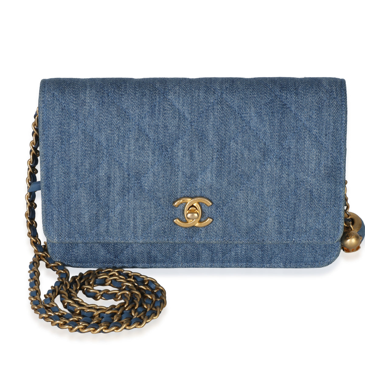 Chanel Blue Denim Quilted CC Pearl Crush Wallet On Chain Handbag id