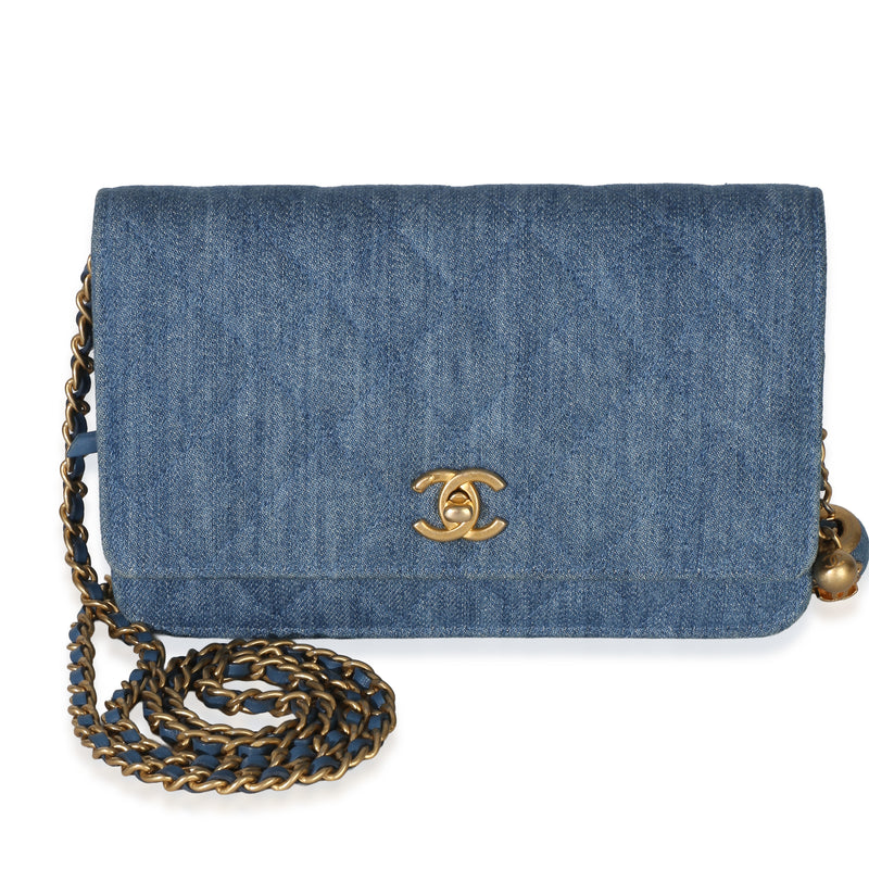 Chanel Blue Denim Quilted CC Pearl Crush Wallet On Chain Handbag id