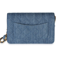 Chanel Blue Denim Quilted CC Pearl Crush Wallet On Chain Handbag 4