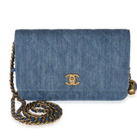 Chanel Blue Denim Quilted CC Pearl Crush Wallet On Chain Handbag fv