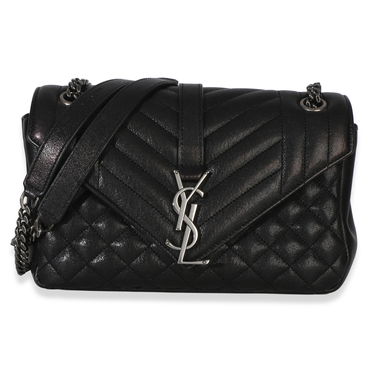 Saint Laurent Black Sheepskin Tri Quilt Monogram Medium College Bag Handbag id