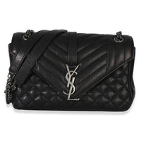 Saint Laurent Black Sheepskin Tri Quilt Monogram Medium College Bag Handbag id