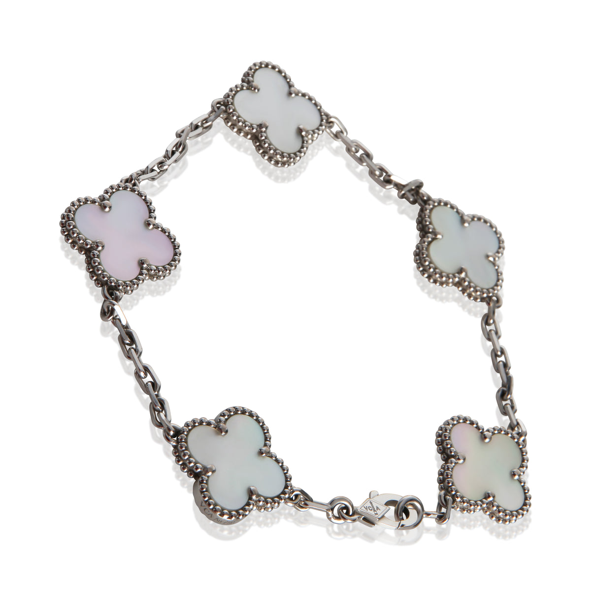 Van Cleef & Arpels White Gold Mother Of Pearl Vintage Alhambra Bracelet 3