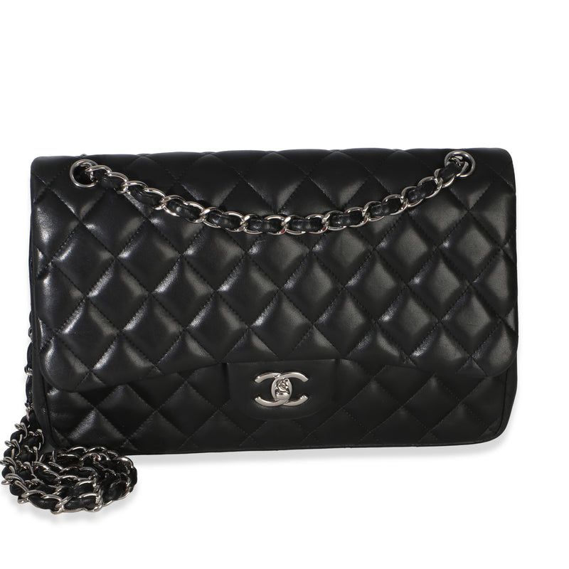 Chanel Black Quilted Lambskin Jumbo Double Flap Bag Handbag id