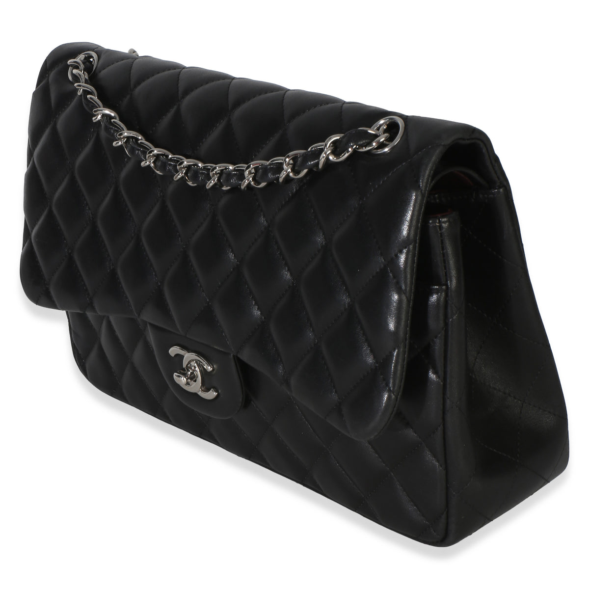 Chanel Black Quilted Lambskin Jumbo Double Flap Bag Handbag 2