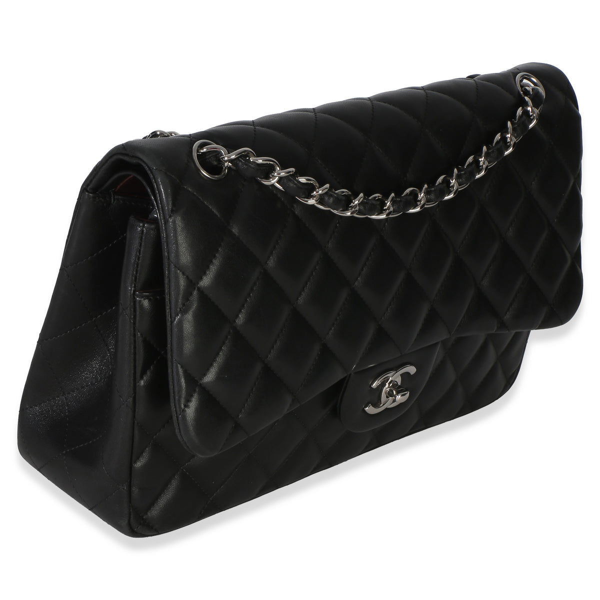 Chanel Black Quilted Lambskin Jumbo Double Flap Bag Handbag 3