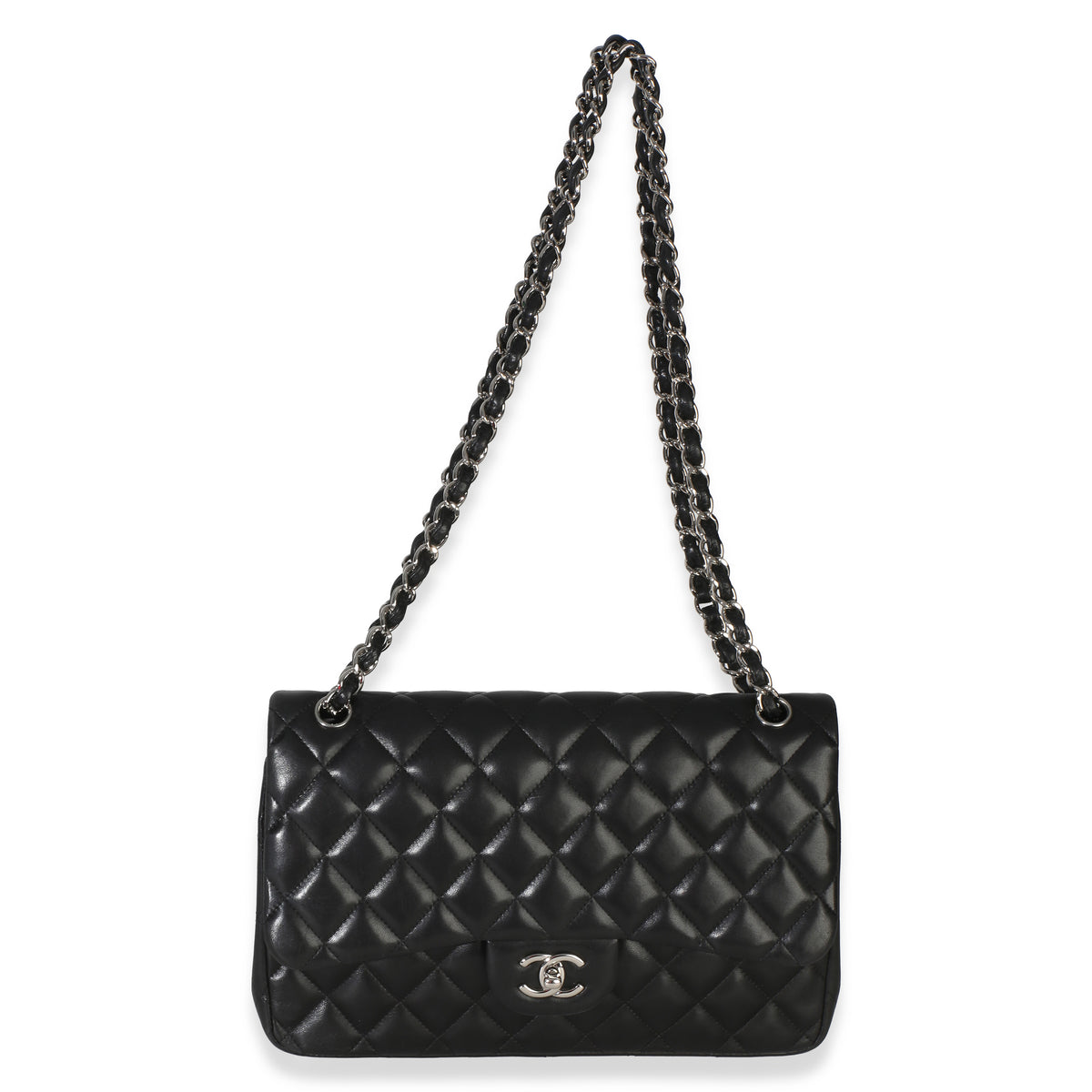 Chanel Black Quilted Lambskin Jumbo Double Flap Bag Handbag 8