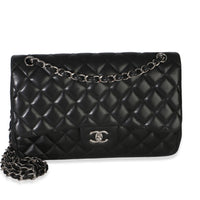 Chanel Black Quilted Lambskin Jumbo Double Flap Bag Handbag fv