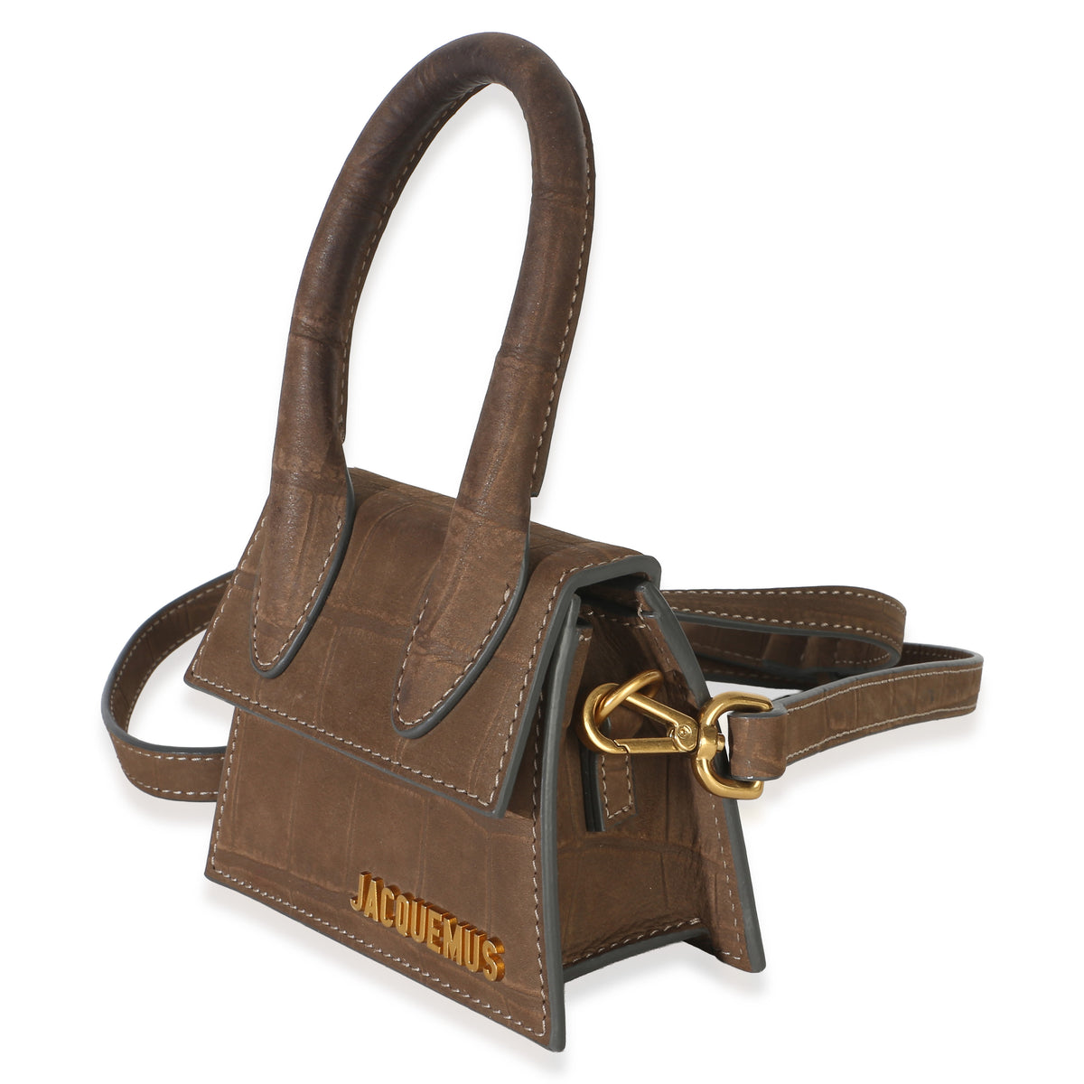 Jacquemus Brown Suede Croc Embossed Le Chiquito Handbag 2