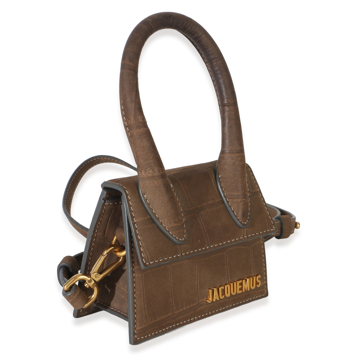 Jacquemus Brown Suede Croc Embossed Le Chiquito Handbag 3