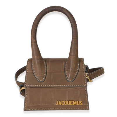 Jacquemus Brown Suede Croc Embossed Le Chiquito Handbag fv