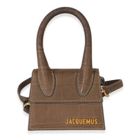 Jacquemus Brown Suede Croc Embossed Le Chiquito Handbag fv