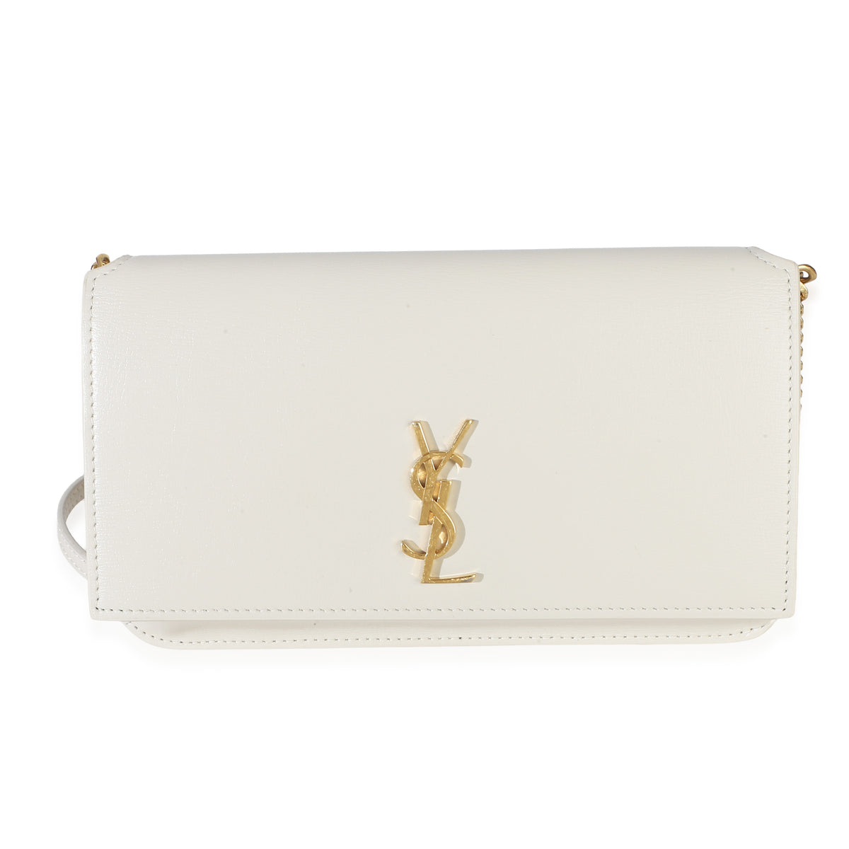 Saint Laurent White Smooth Calfskin Cassandre Phone Holder With Chain Handbag id