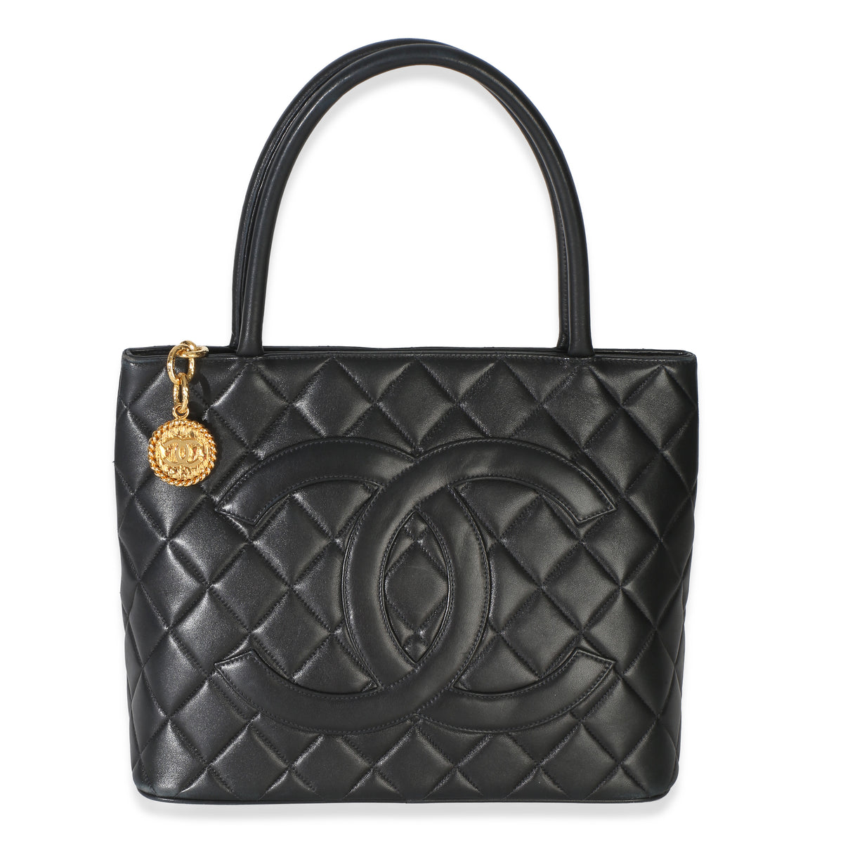 Chanel Black Quilted Lambskin Medallion Tote Handbag id