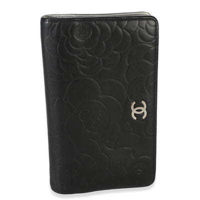 Chanel Black Camellia Embossed Lambskin Yen Wallet Wallet id
