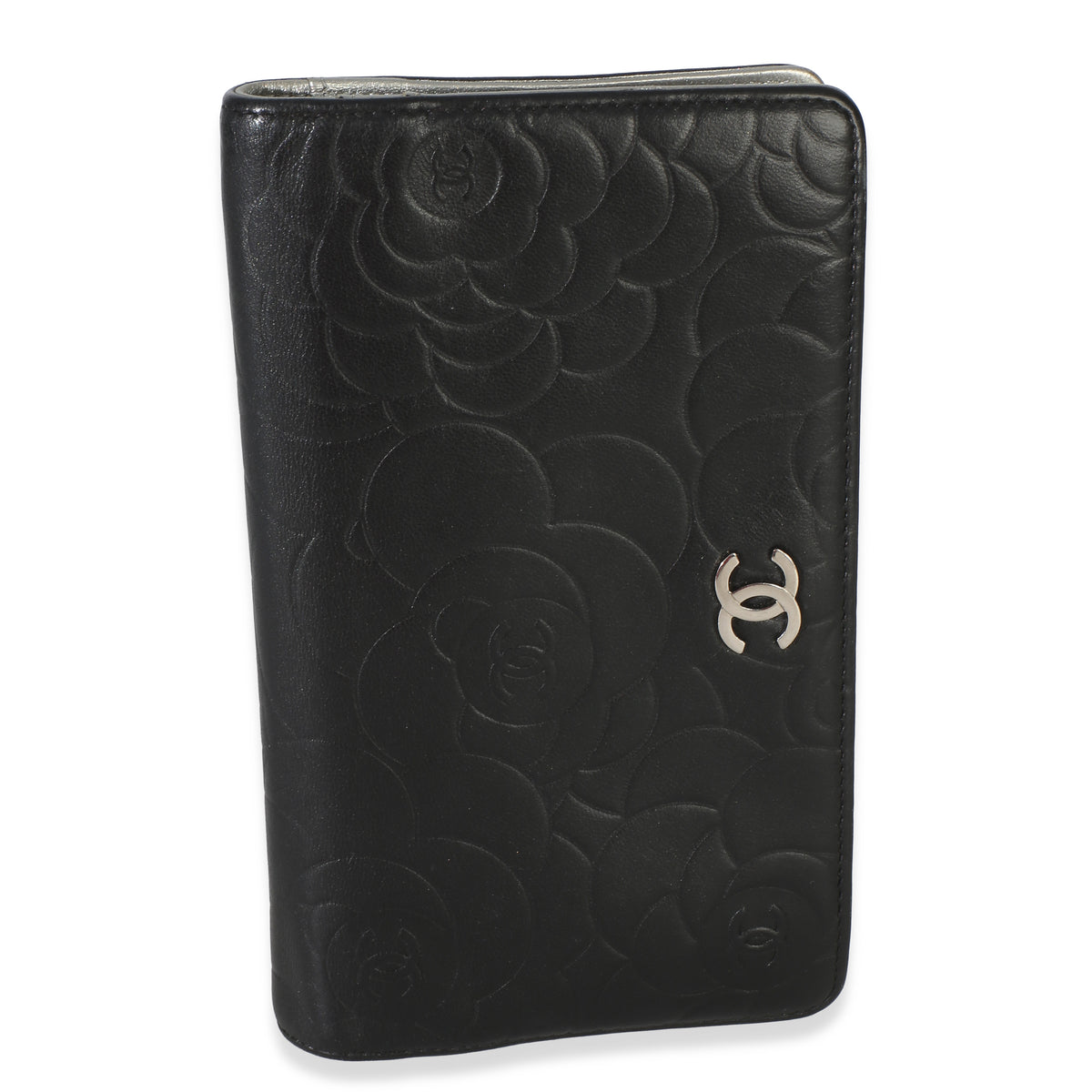 Chanel Black Camellia Embossed Lambskin Yen Wallet Wallet id