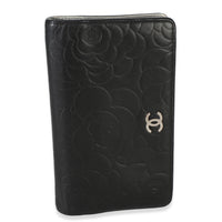 Chanel Black Camellia Embossed Lambskin Yen Wallet Wallet id