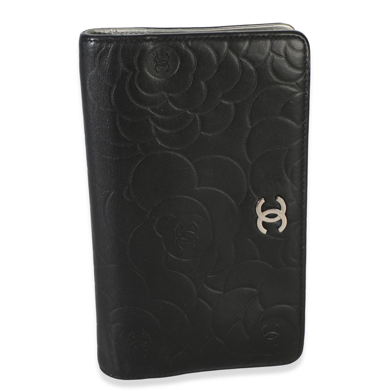 Chanel Black Camellia Embossed Lambskin Yen Wallet Wallet id