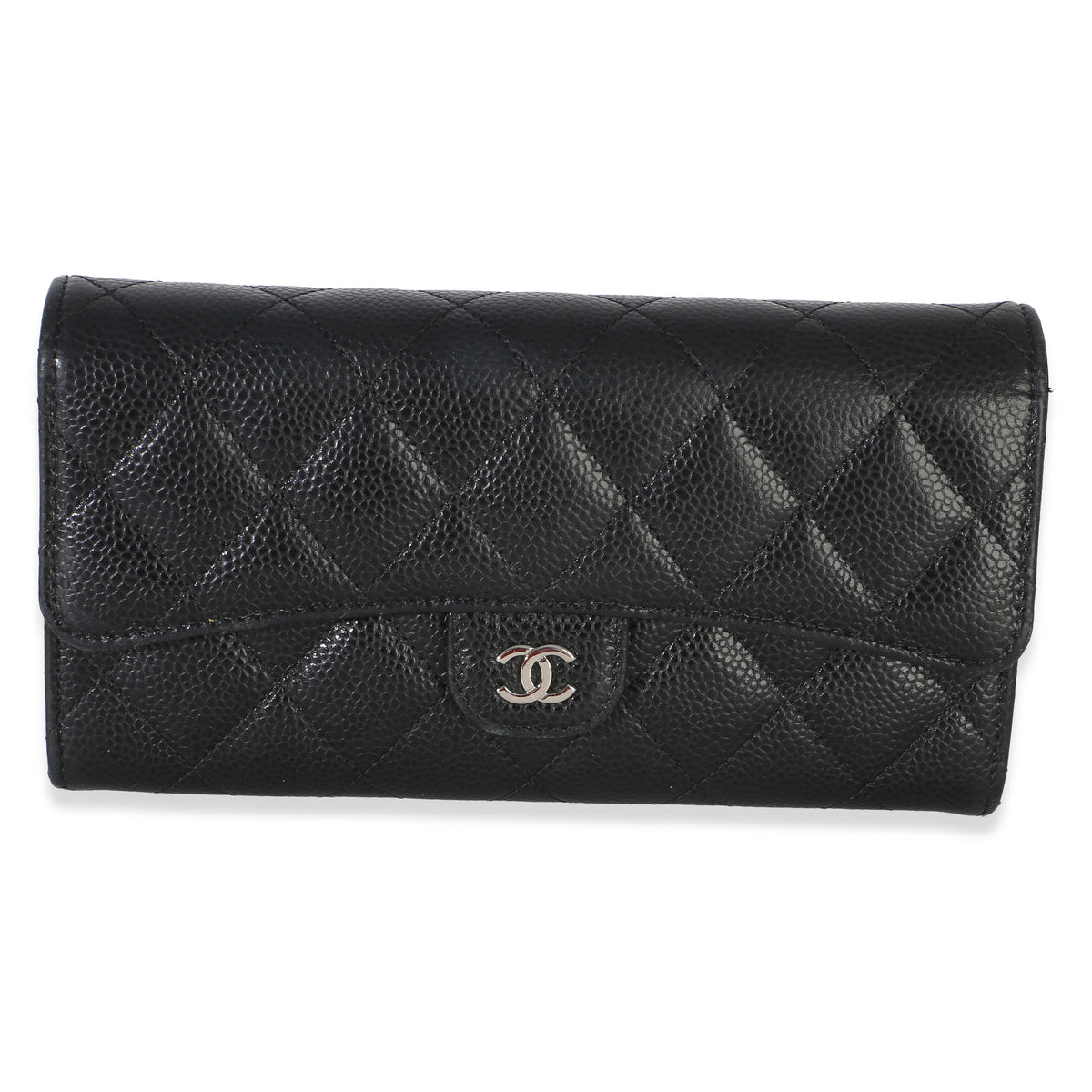 Chanel Black Quilted Caviar Large Gusset Flap Wallet Wallet id