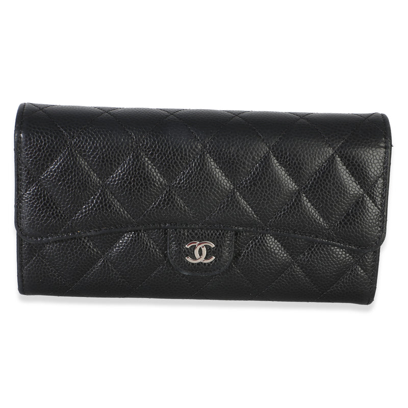 Chanel Black Quilted Caviar Large Gusset Flap Wallet Wallet id