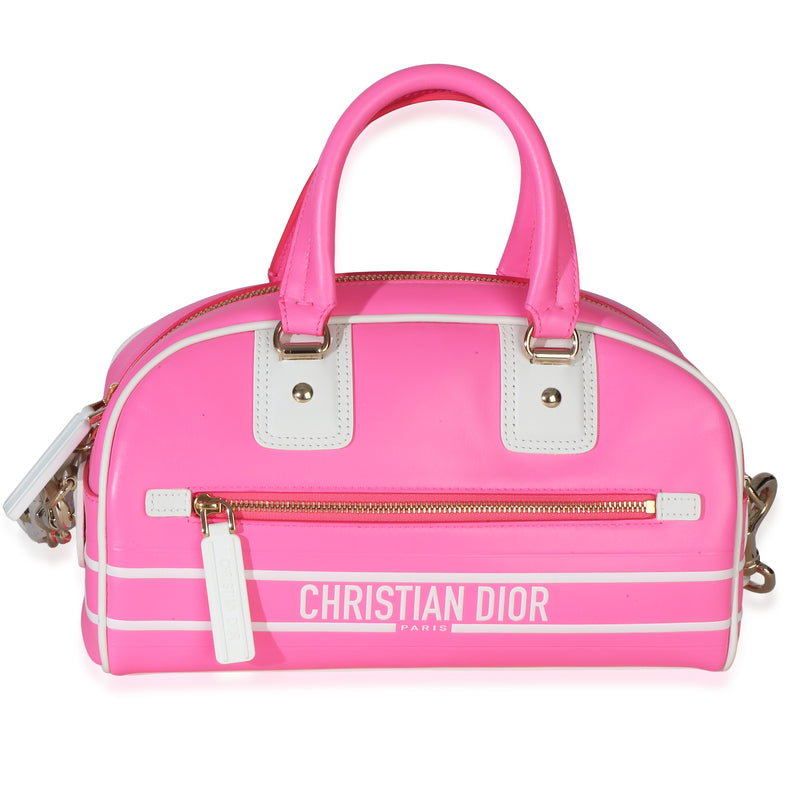 Christian Dior Pink White Calfskin Dior Vibe Small Bowling Bag Handbag id