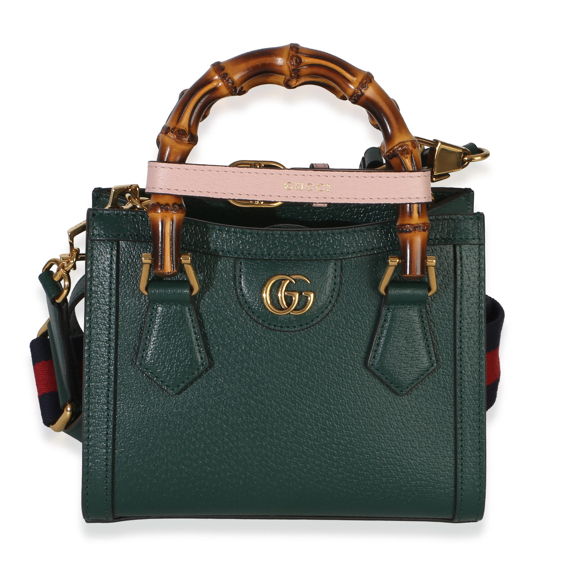 Gucci Dark Green Textured Dollar Calfskin Mini Diana Bamboo Top Handle Bag Handbag id