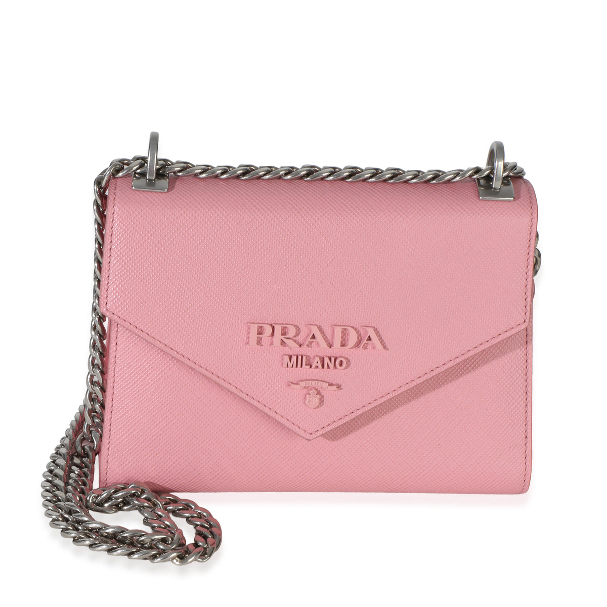 Prada Pink Saffiano Monochrome Envelope Flap Chain Shoulder Bag Handbag id