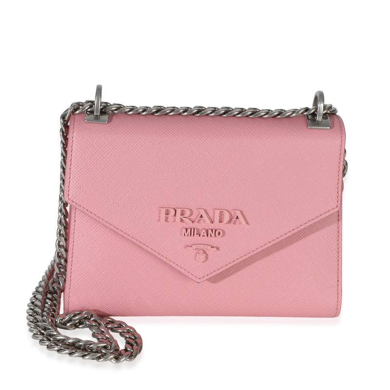 Prada Pink Saffiano Monochrome Envelope Flap Chain Shoulder Bag Handbag id