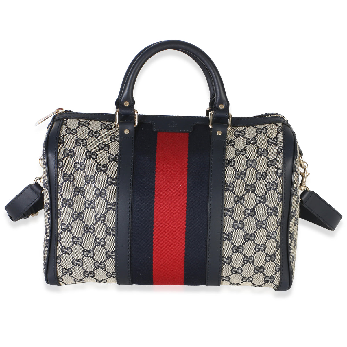 Gucci GG Supreme Monogram Navy Ophidia Canvas Medium Boston Bag Handbag id