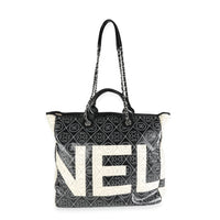 Chanel Black and Beige Coated Canvas and Leather Camellia & CC Print Shopper Tot Handbag bv