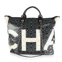 Chanel Black and Beige Coated Canvas and Leather Camellia & CC Print Shopper Tot Handbag pv